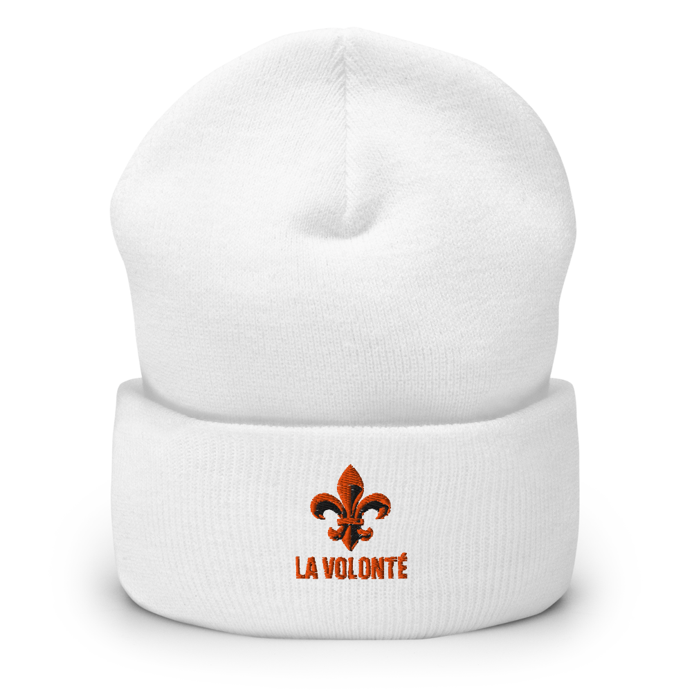 Bonnet brodé – La Volonté (Blanc · Or · Rose)
